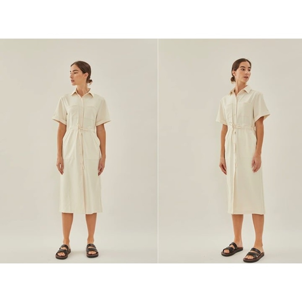 KLARRA STUDIOS NWOT BELTED BUTTON UP MIDI SHIRT DRESS IN IVORY Sz:Sm Ret$1 - Picture 2 of 8